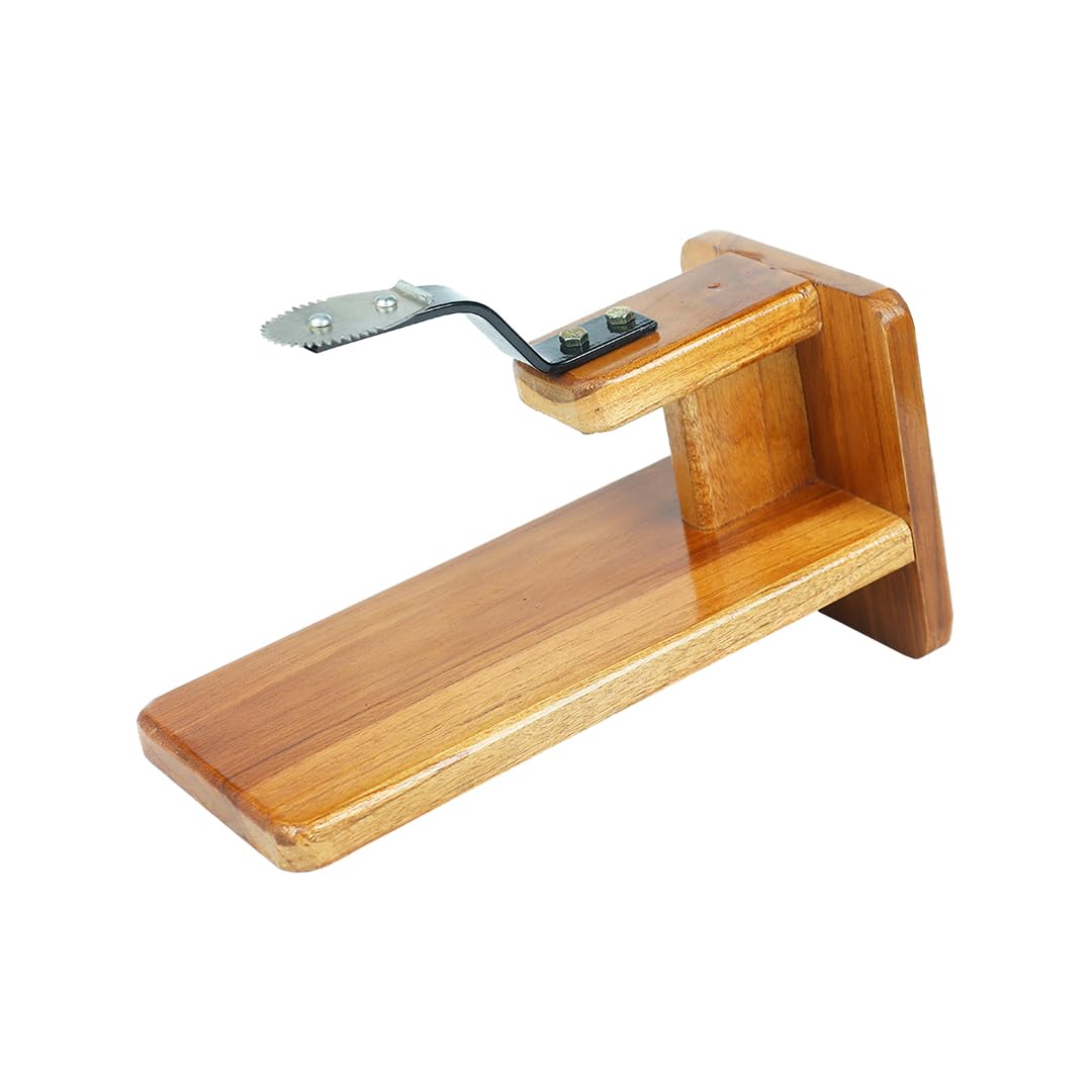Premium Coconut Scraper Polished Teak Wooden Table Top Manual Grater | Coconut Grater | Chirava Grater Thengai Thuruvi with Stainless Steel Blade | Easy-to-Use | Cherava