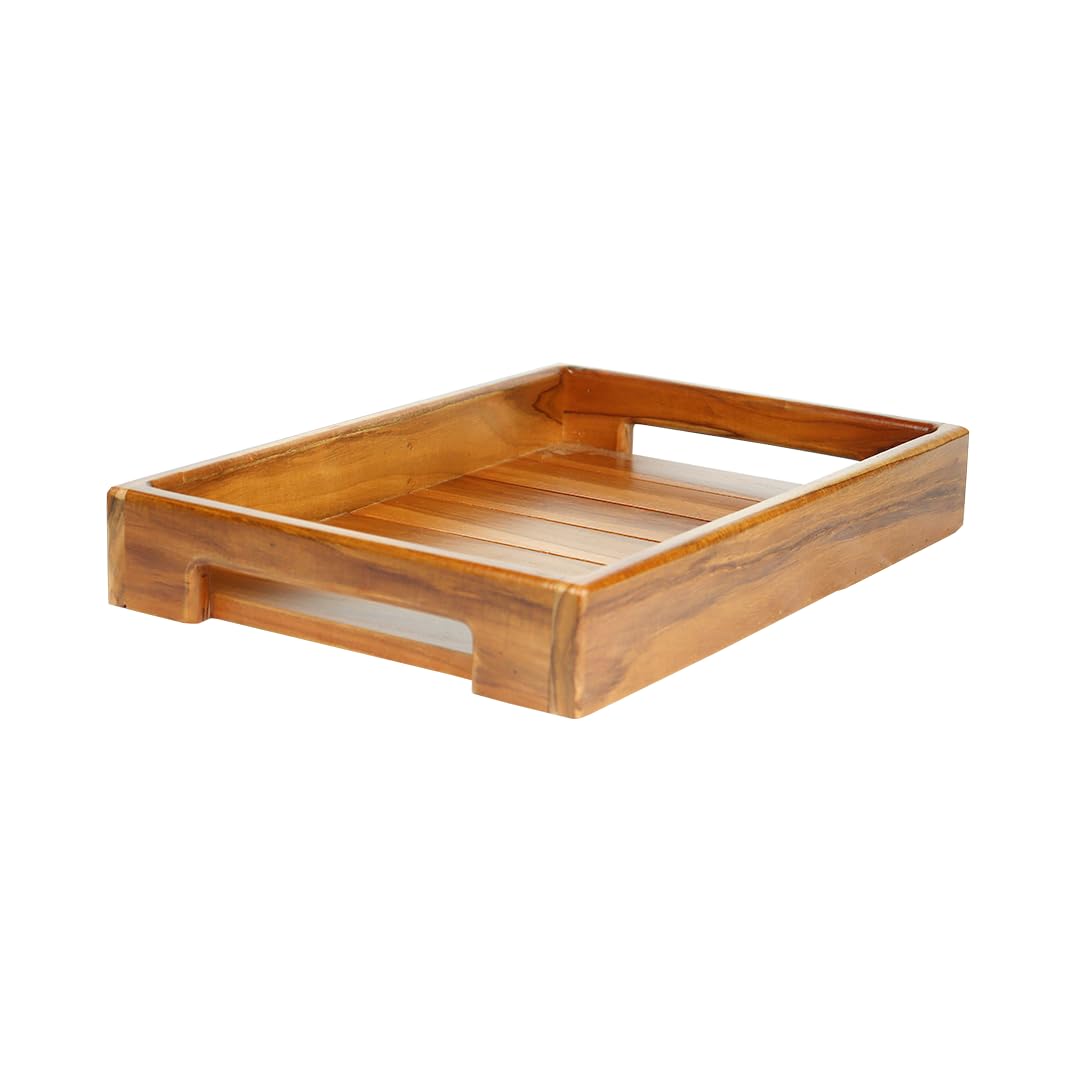 Mahogany Wooden Tea Tray | Treated Mahogany Wood | Serving Tray for Home, Kitchen, Restaurant, Office Organizer, Dining Table | Large