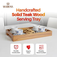Handcrafted Solid Teak Wood Square Serving Tray | for Home Kitchen Restaurant Office Organizer Dining Table | Glossy Finish