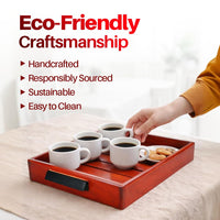 Mahogany Wooden Tea Tray | Treated Mahogany Wood | Serving Tray for Home, Kitchen, Restaurant, Office Organizer, Dining Table | Large