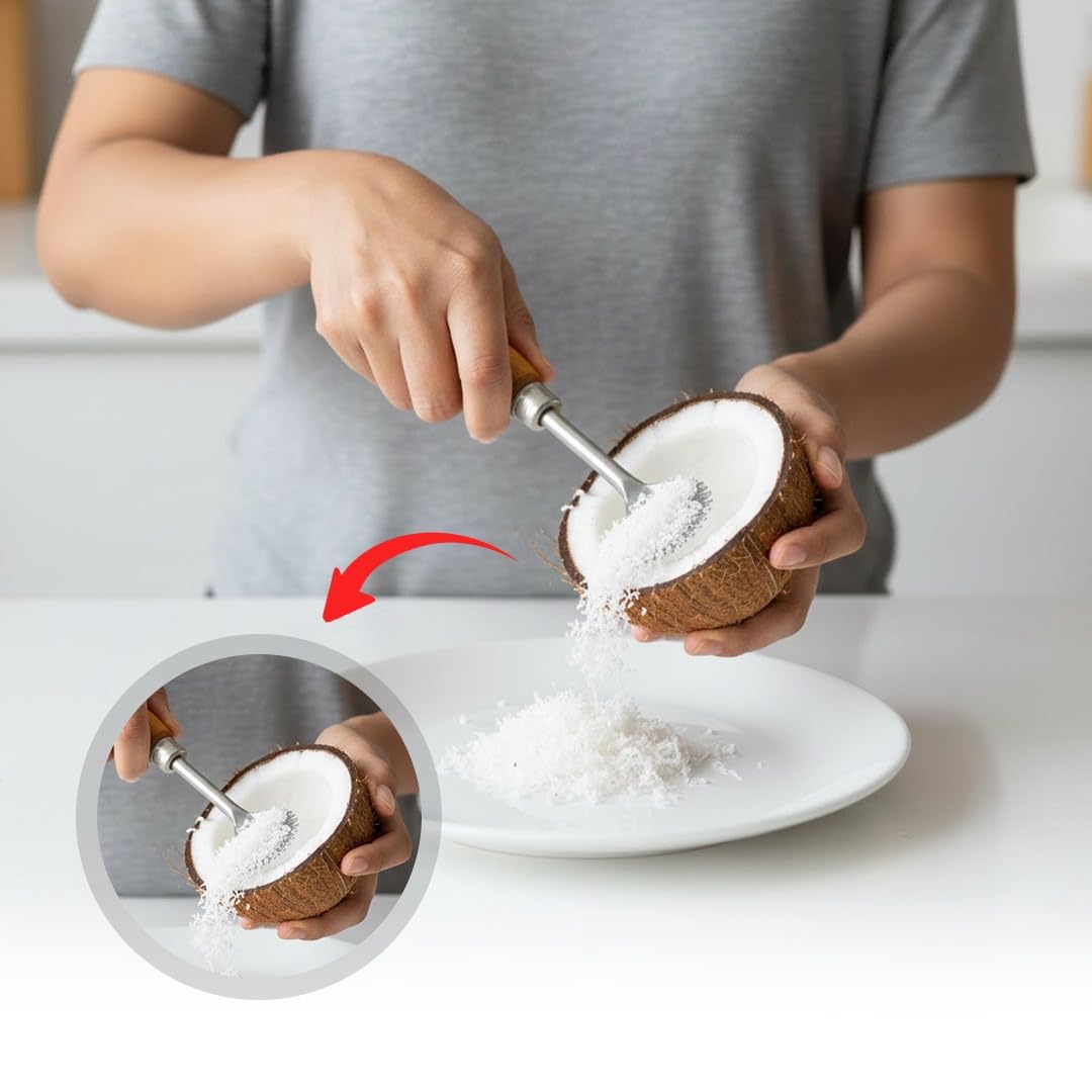Coconut Hand Scraper Stainless Steel with Tamarind Wood Handle | Matte Finish Kitchen and Coconut Cleaning Scraper | Heavy Duty Multipurpose Hand Scraper