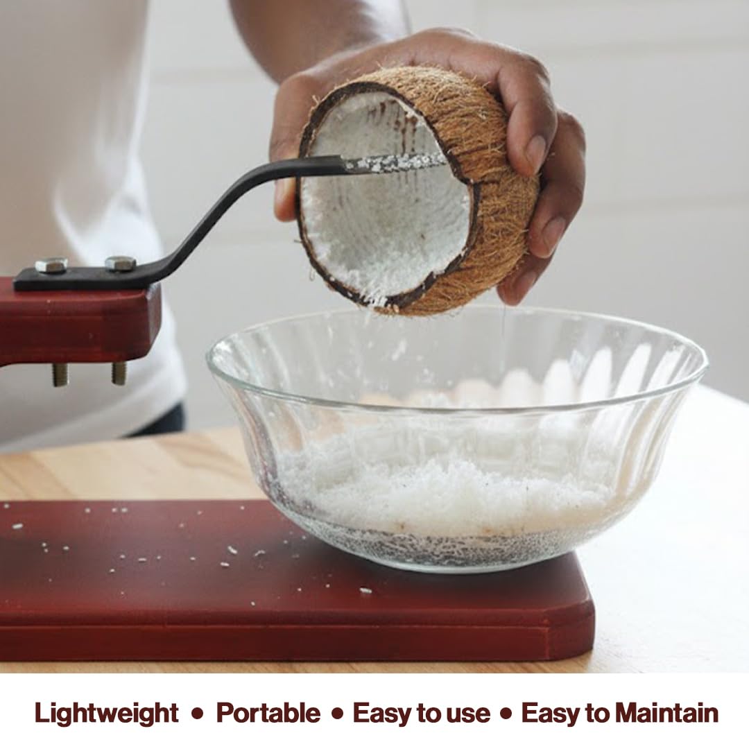 Coconut Graters for Kitchen | Manual Coconut Scraper with Iron Blade | Iron Blade (Chirava Thengai Thuruvi) | Handheld Coconut Scraper for Kitchen & Home | Wooden Base Cherava Shredder