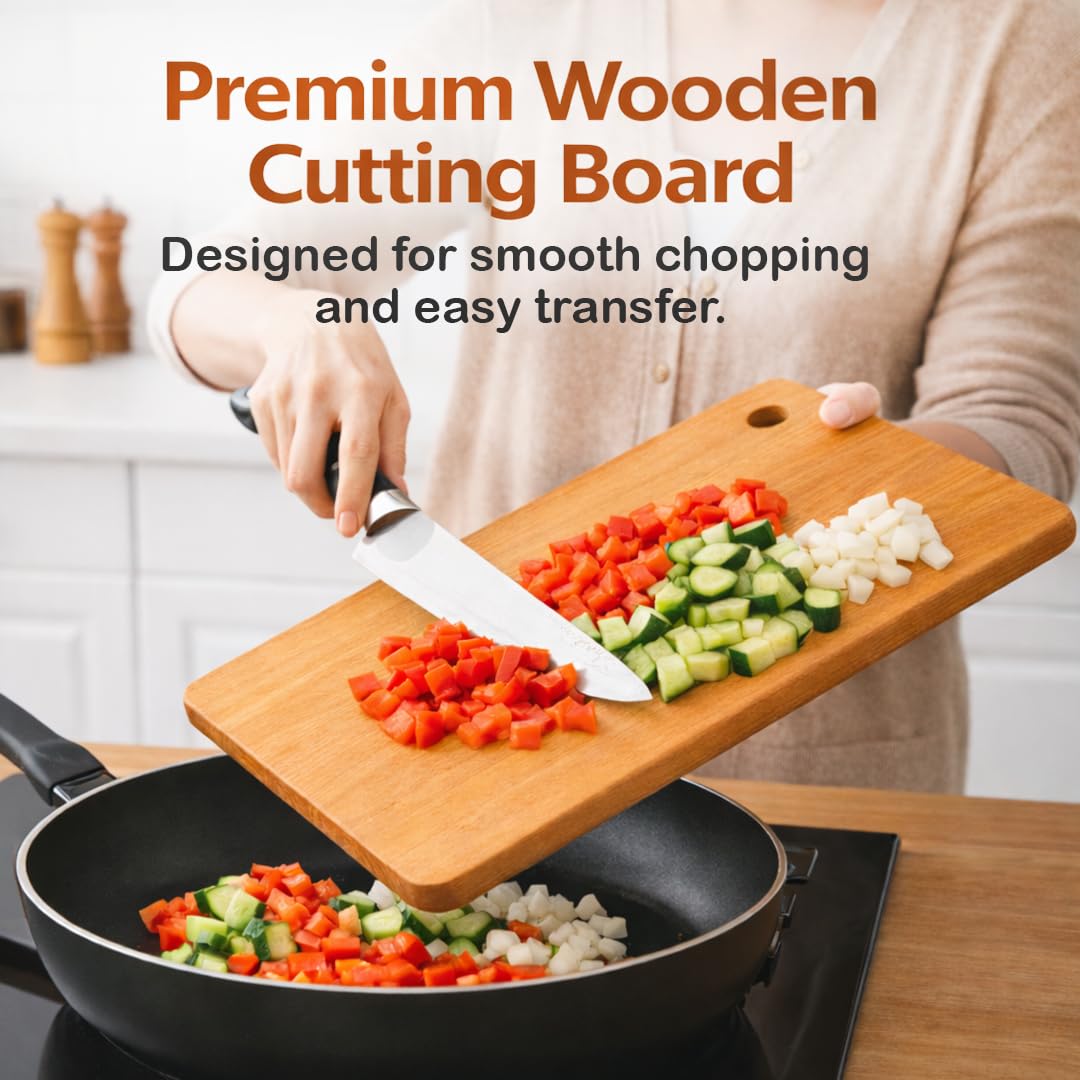 Chopping Board Wood for Kitchen Use | Solid Wood Cutting Board | Wood Cutting Board for Vegetables, Meat & Fruits, Non-Slip Wooden Chopper Board with Antibacterial Surface, Heavy Duty Design