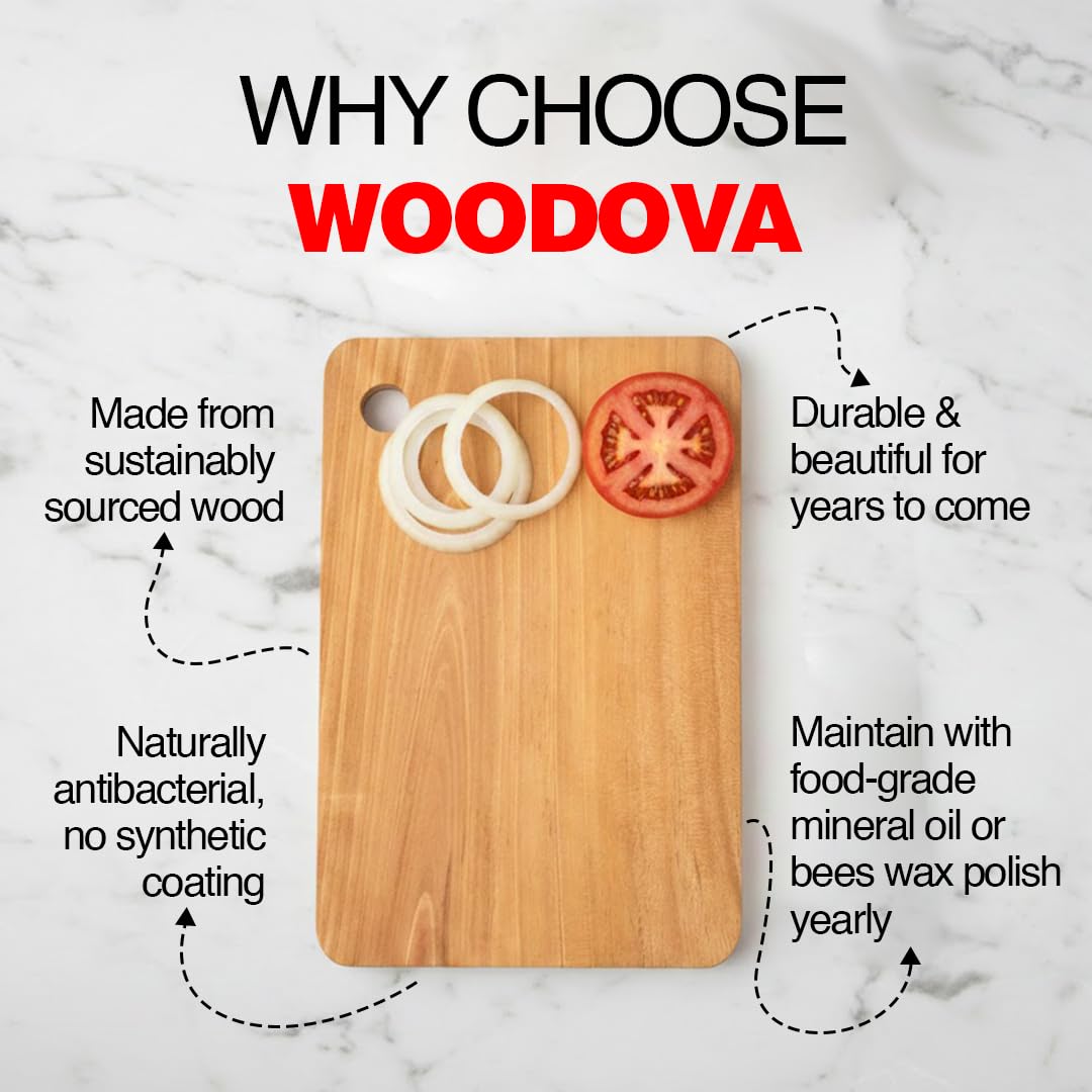 Chopping Board Wood for Kitchen Use | Solid Wood Cutting Board | Wood Cutting Board for Vegetables, Meat & Fruits, Non-Slip Wooden Chopper Board with Antibacterial Surface, Heavy Duty Design