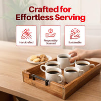 Teak Wood Serving Tray with Metal Handle | Solid Teak Wood | High-Gloss Polished Finish | Easy-Handle Wooden Tray
