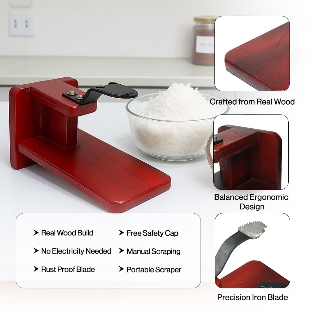 Coconut Graters for Kitchen | Manual Coconut Scraper with Iron Blade | Iron Blade (Chirava Thengai Thuruvi) | Handheld Coconut Scraper for Kitchen & Home | Wooden Base Cherava Shredder