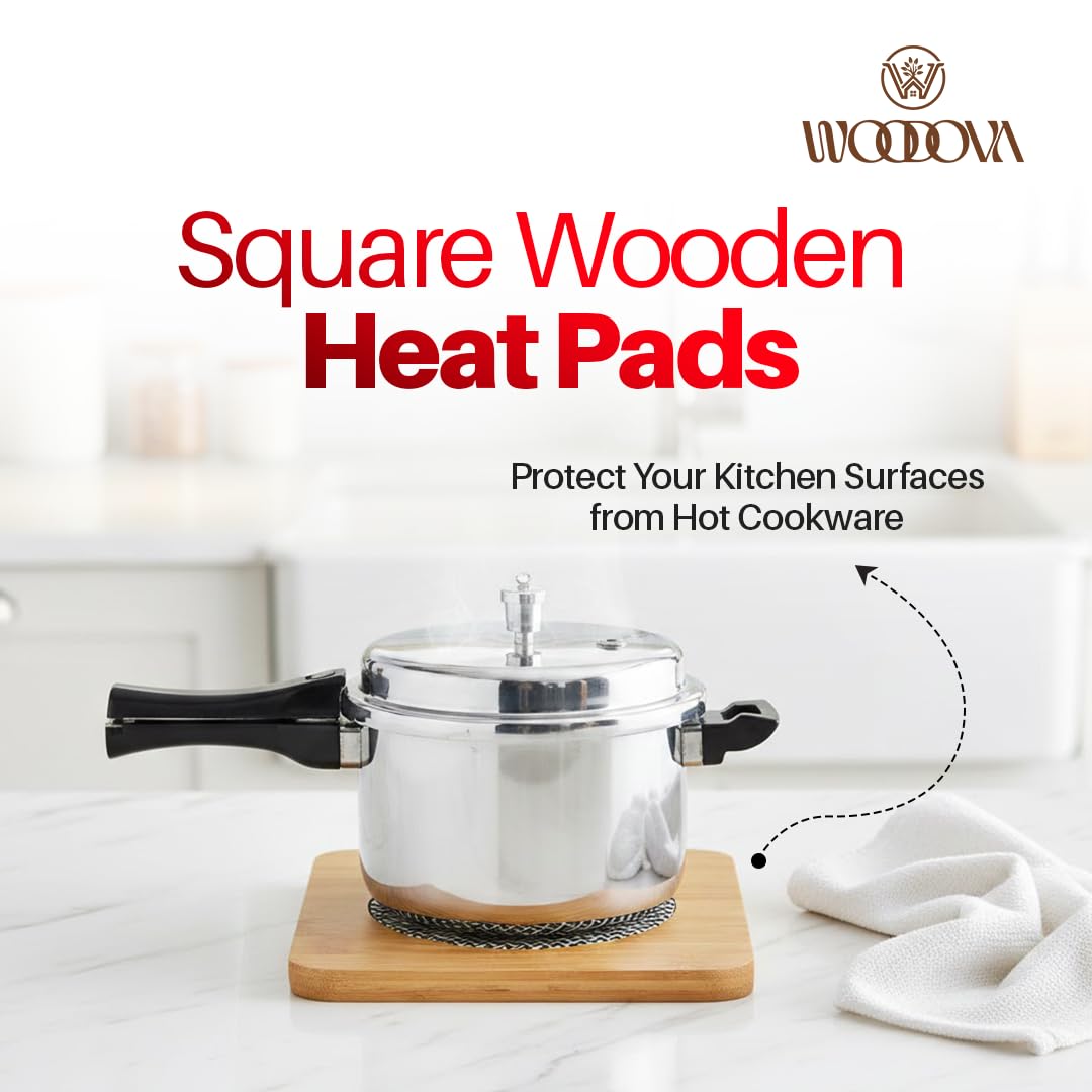 Bamboo Wood Heat Pad or Hot Pot Stand | Square Trivet with Steel Mesh | Heat Resistant Table Protector for Hot Utensils