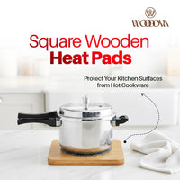 Bamboo Wood Heat Pad or Hot Pot Stand | Square Trivet with Steel Mesh | Heat Resistant Table Protector for Hot Utensils