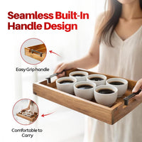 Teak Wood Serving Tray with Metal Handle | Solid Teak Wood | High-Gloss Polished Finish | Easy-Handle Wooden Tray