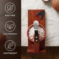 Coconut Graters for Kitchen & Home - Table Top Manual Coconut Scraper | Traditional Polished Handheld Chirava Thengai Thuruvi with Stainless Steel Blade | Wooden Base Cherava Shredder | Brown