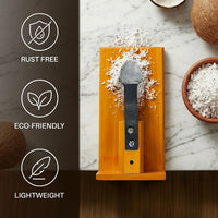 Coconut Graters for Kitchen & Home - Polished Manual Coconut Scraper | Traditional Table Top Handheld Chirava Thengai Thuruvi with Iron Blade | Wooden Base Cherava Shredder | Yellow