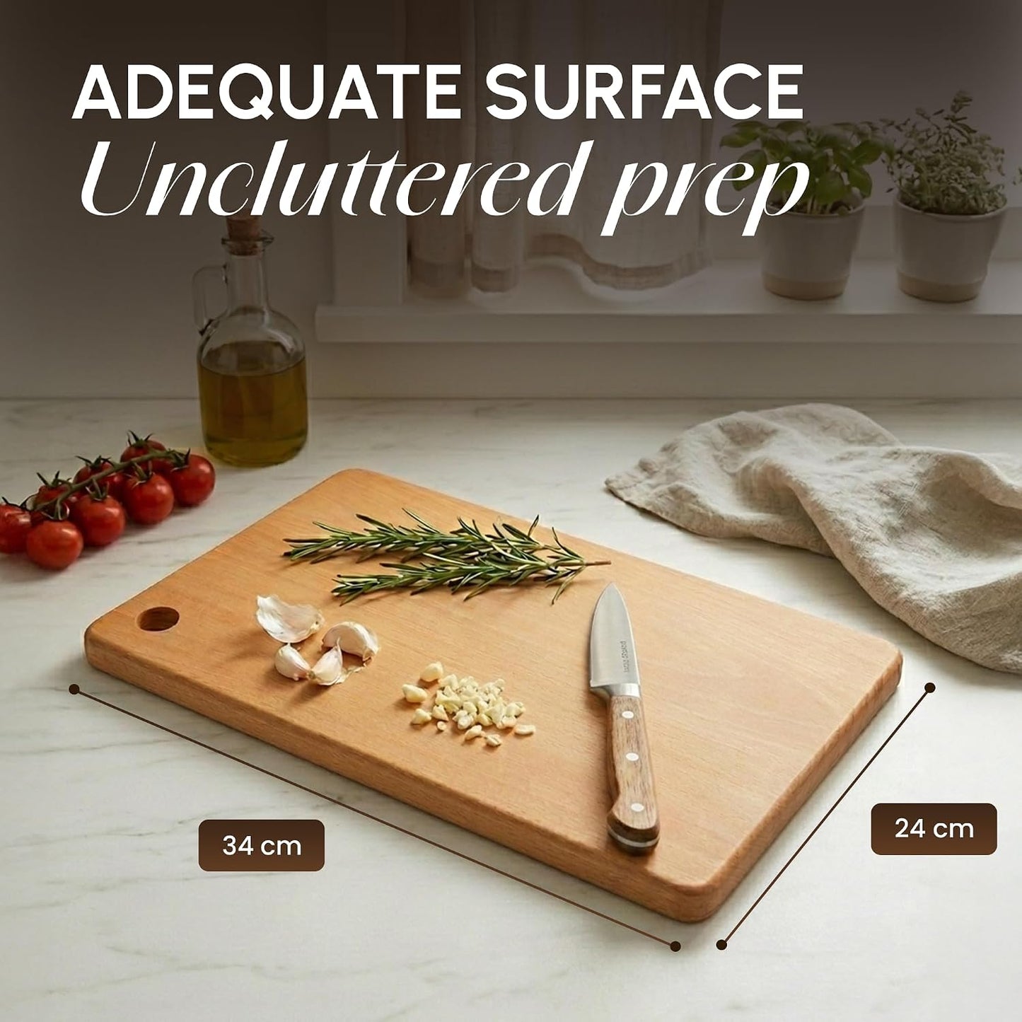 Chopping Board Wood for Kitchen Use | Solid Wood Cutting Board | Wood Cutting Board for Vegetables, Meat & Fruits, Non-Slip Wooden Chopper Board with Antibacterial Surface, Heavy Duty Design