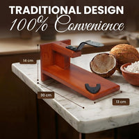 Coconut Graters for Kitchen & Home - Table Top Manual Coconut Scraper | Traditional Polished Handheld Chirava Thengai Thuruvi with Stainless Steel Blade | Wooden Base Cherava Shredder | Brown