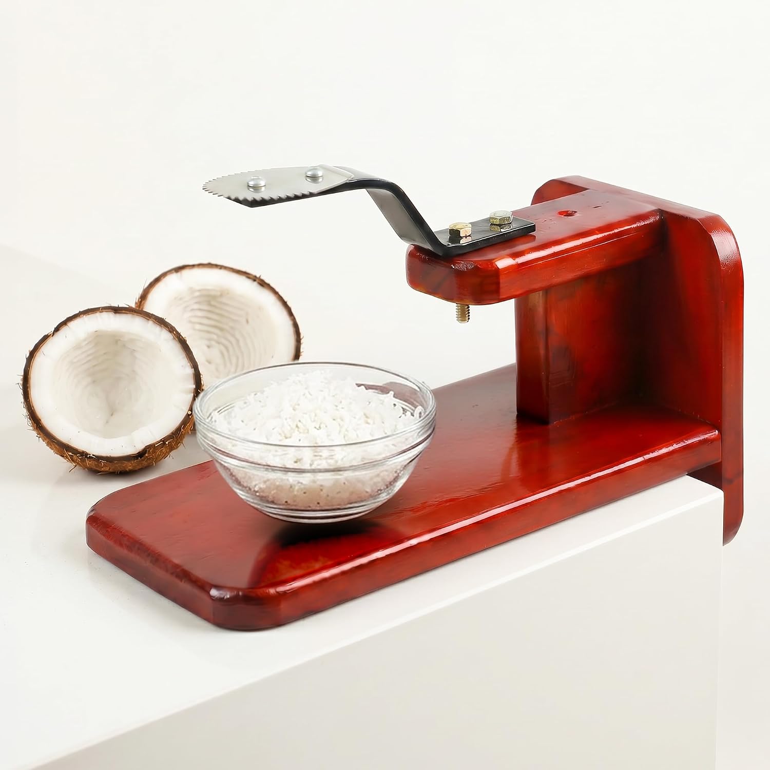 Coconut Graters for Kitchen | Manual Coconut Scraper with Iron Blade | Iron Blade (Chirava Thengai Thuruvi) | Handheld Coconut Scraper for Kitchen & Home | Wooden Base Cherava Shredder