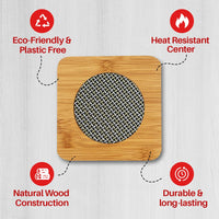 Bamboo Wood Heat Pad or Hot Pot Stand | Square Trivet with Steel Mesh | Heat Resistant Table Protector for Hot Utensils