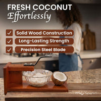 Coconut Graters for Kitchen & Home - Table Top Manual Coconut Scraper | Traditional Polished Handheld Chirava Thengai Thuruvi with Stainless Steel Blade | Wooden Base Cherava Shredder | Brown