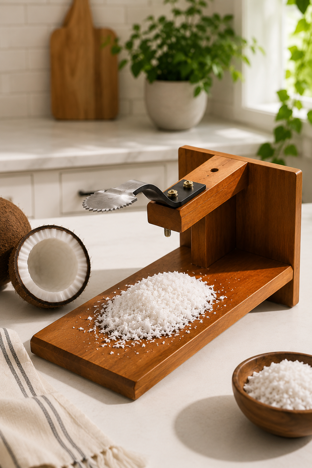 Premium Coconut Graters for Kitchen | Teak Wood Manual Table Top Grater | Chirava Thengai Thuruvi with Stainless Steel Blade | Handheld Coconut Scraper for Kitchen & Home | Cherava Shredder