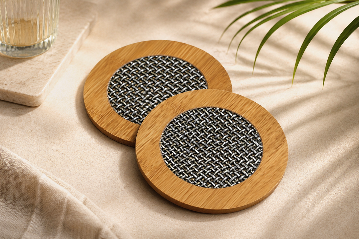 Bamboo Wood Heat Pad or Hot Pot Stand | Square Trivet with Steel Mesh | Heat Resistant Table Protector for Hot Utensils